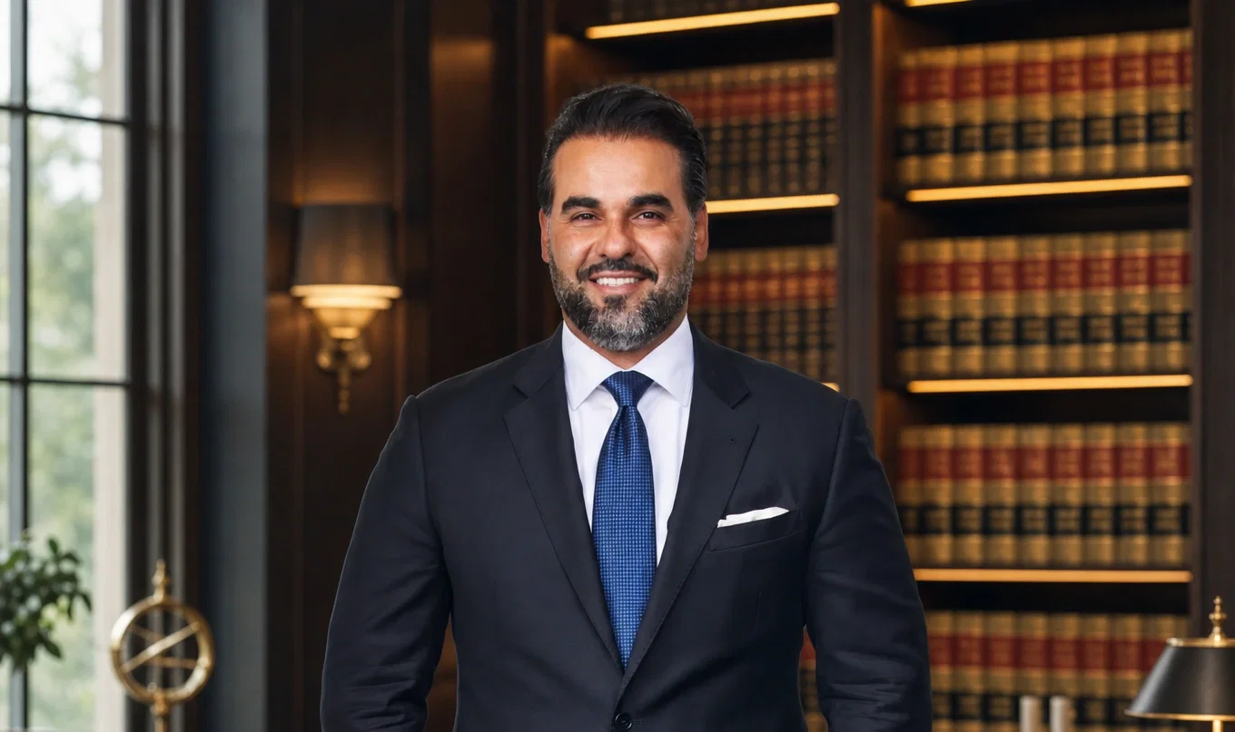 Head-and-shoulders portrait of Shawn Rokni, in a suit, backed by bookcases.