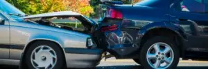 Two cars involved in a rear-end crash.